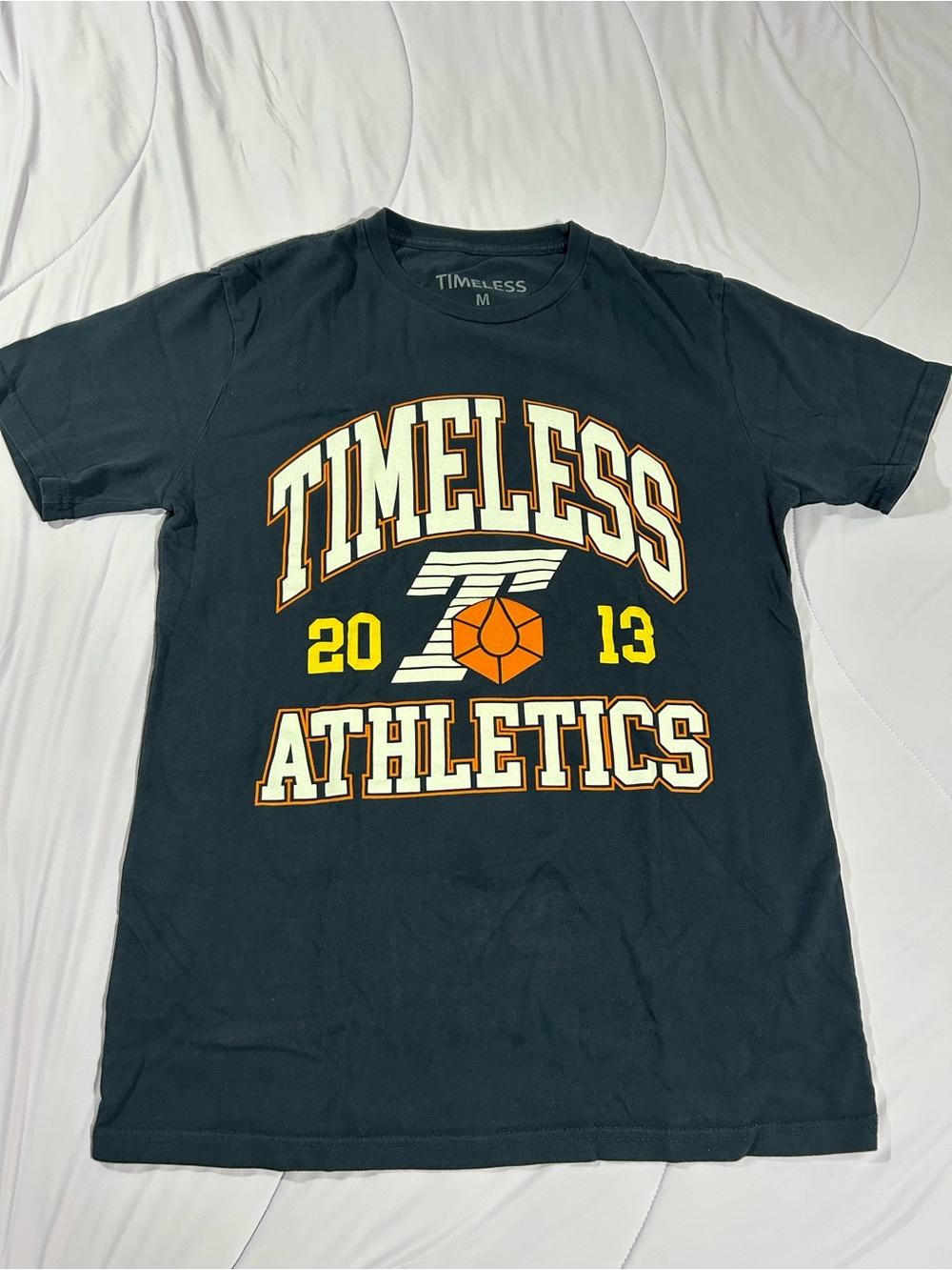 Men's Navy Blue Graphic Tee - Orange Accent